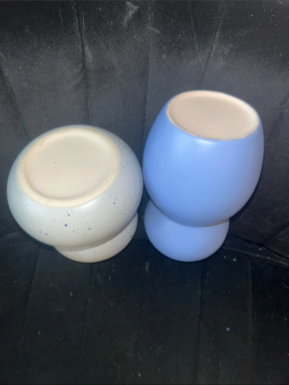 Double-Gourd Ceramic Vases in Blue and Speckled Cream